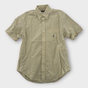 Vintage Nautica Shirt Mens Medium Check‎ Button Up Yellow SS Cotton Plaid